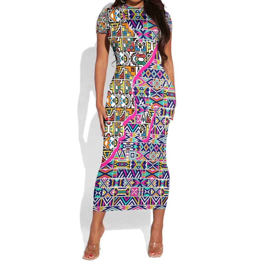 African Ndebele Pattern Short Sleeve Bodycon Dress DT02