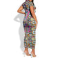 African Ndebele Pattern Short Sleeve Bodycon Dress DT02