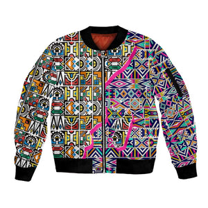 African Ndebele Pattern Sleeve Zip Bomber Jacket