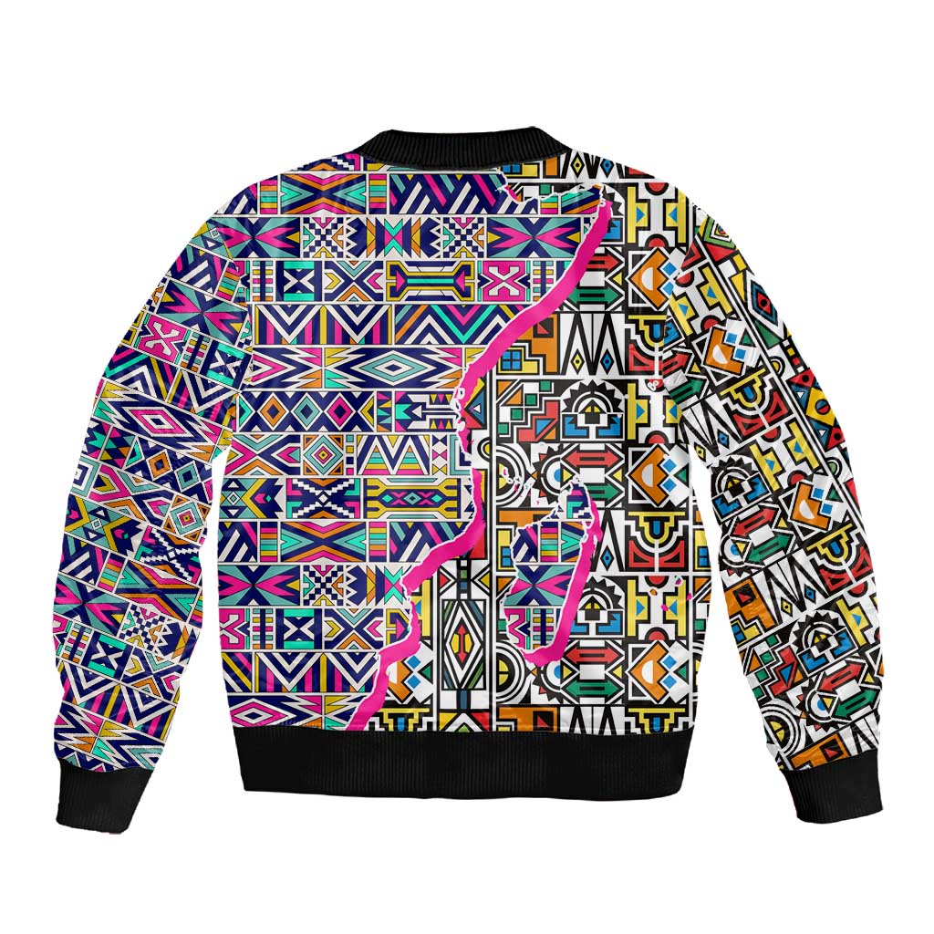 African Ndebele Pattern Sleeve Zip Bomber Jacket