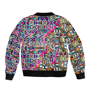 African Ndebele Pattern Sleeve Zip Bomber Jacket
