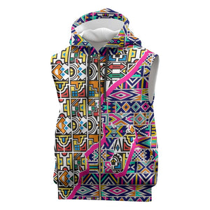 African Ndebele Pattern Sleeveless Zip Hoodie - African Pride