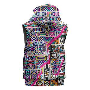African Ndebele Pattern Sleeveless Zip Hoodie - African Pride