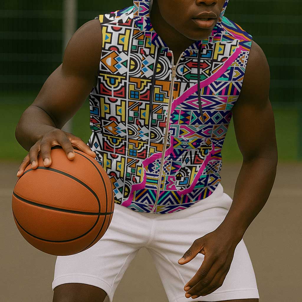 African Ndebele Pattern Sleeveless Zip Hoodie - African Pride