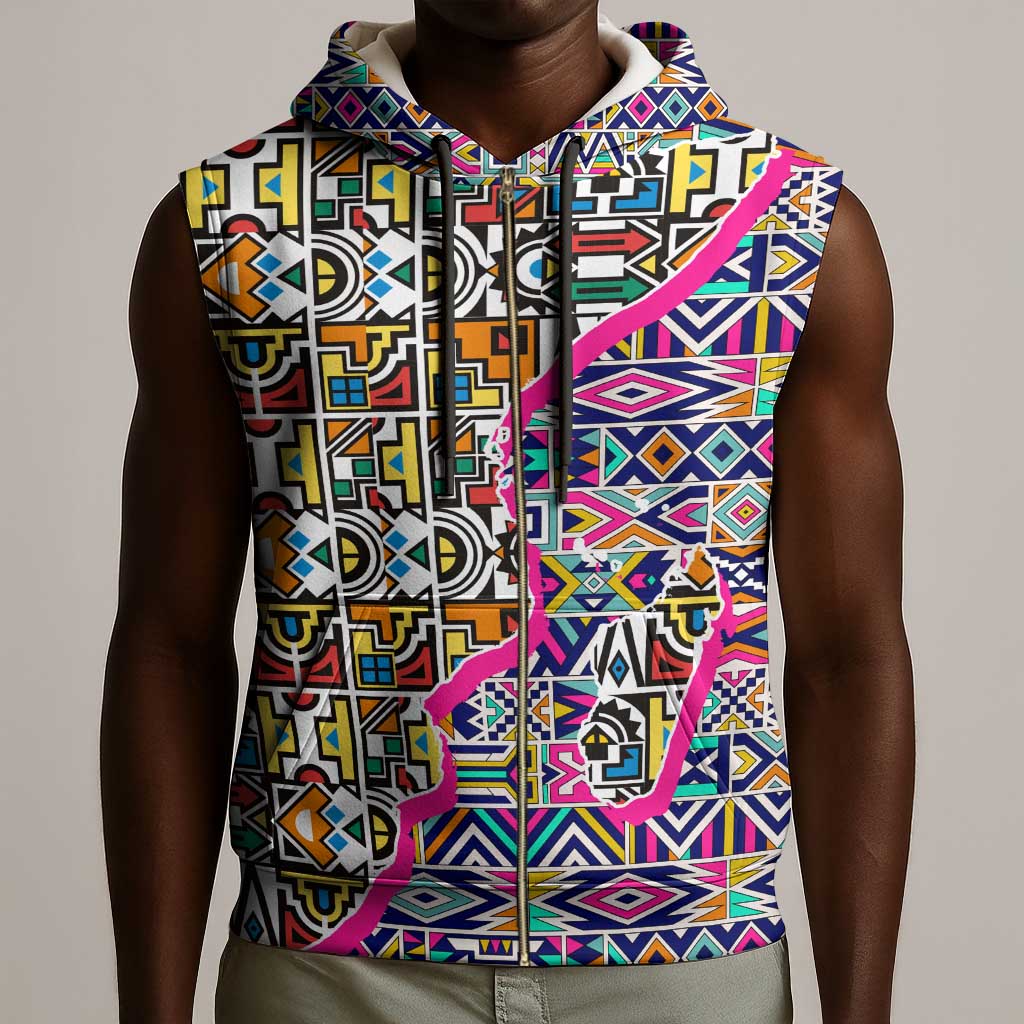 African Ndebele Pattern Sleeveless Zip Hoodie - African Pride