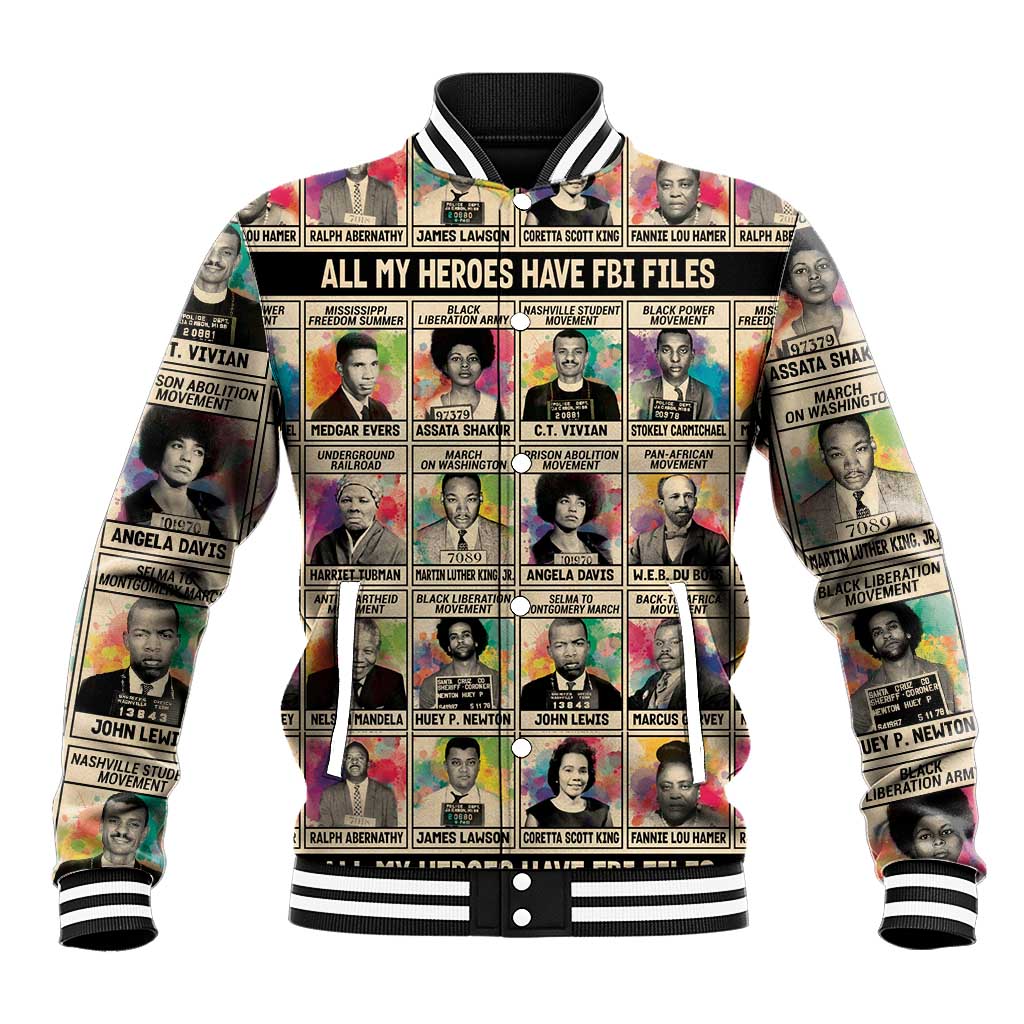 All My Heroes Have FBI Files Baseball Jacket Civil Rights Leaders DT02