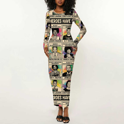 All My Heroes Have FBI Files Long Sleeve Bodycon Dress Civil Rights Leaders DT02