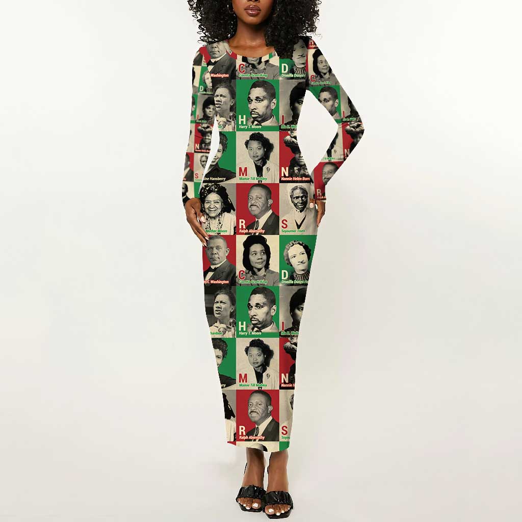 A To Z Of Black Heroes Long Sleeve Bodycon Dress Civil Rights Leaders DT02