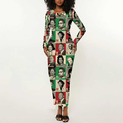 A To Z Of Black Heroes Long Sleeve Bodycon Dress Civil Rights Leaders DT02