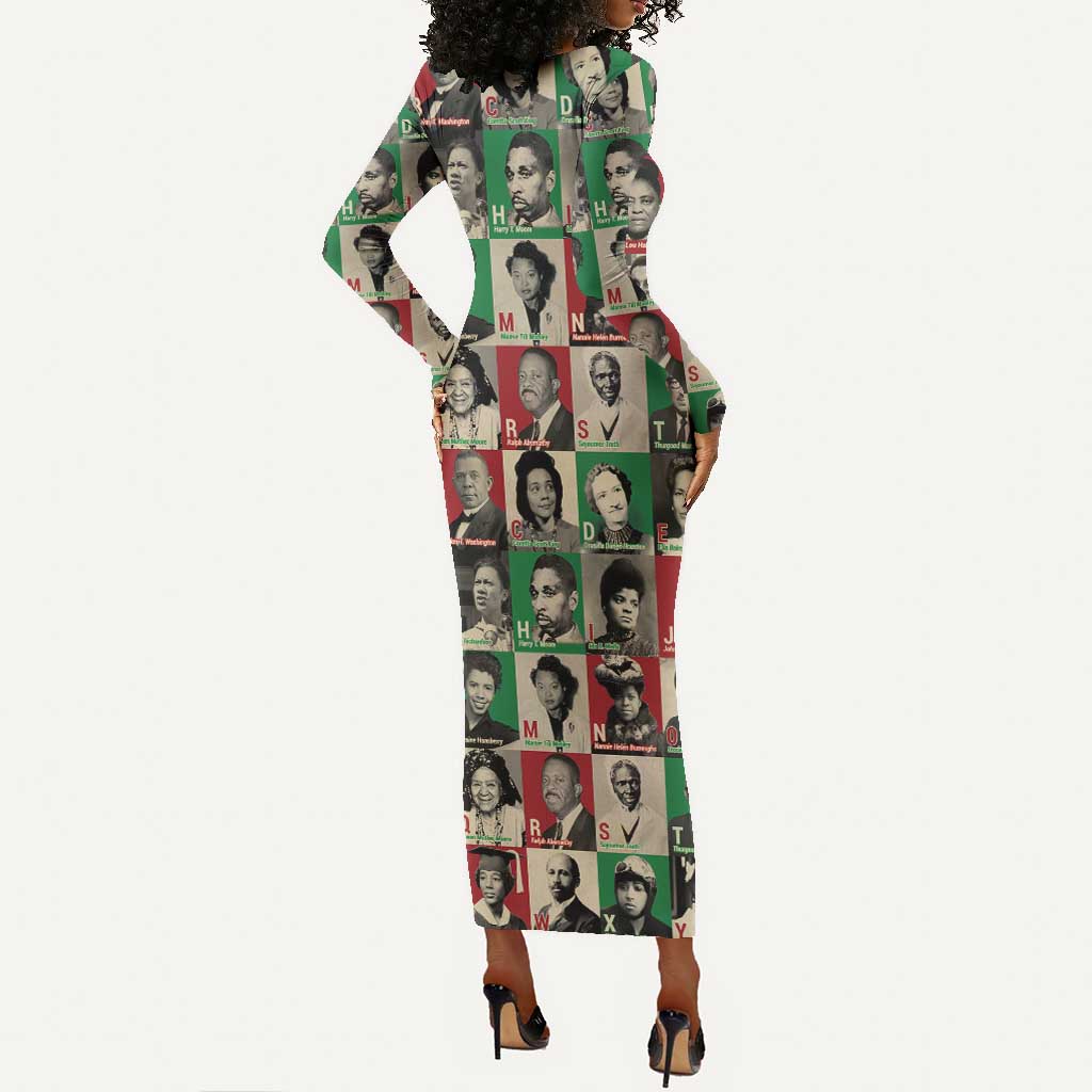 A To Z Of Black Heroes Long Sleeve Bodycon Dress Civil Rights Leaders DT02