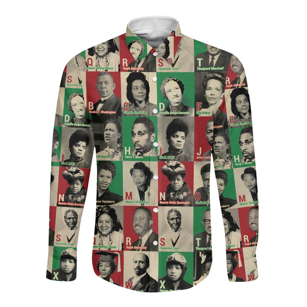 A To Z Of Black Heroes Long Sleeve Button Shirt Civil Rights Leaders
