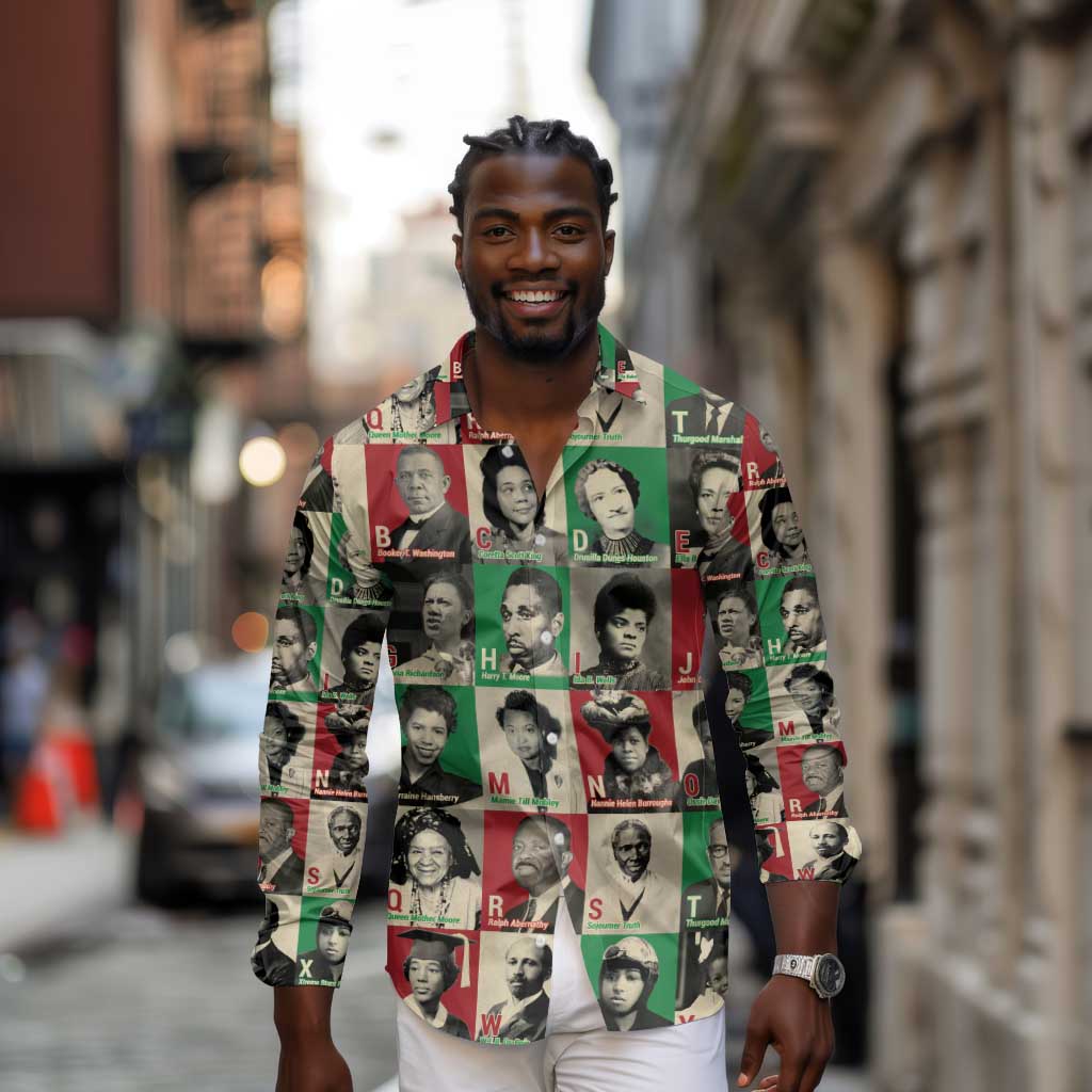 A To Z Of Black Heroes Long Sleeve Button Shirt Civil Rights Leaders