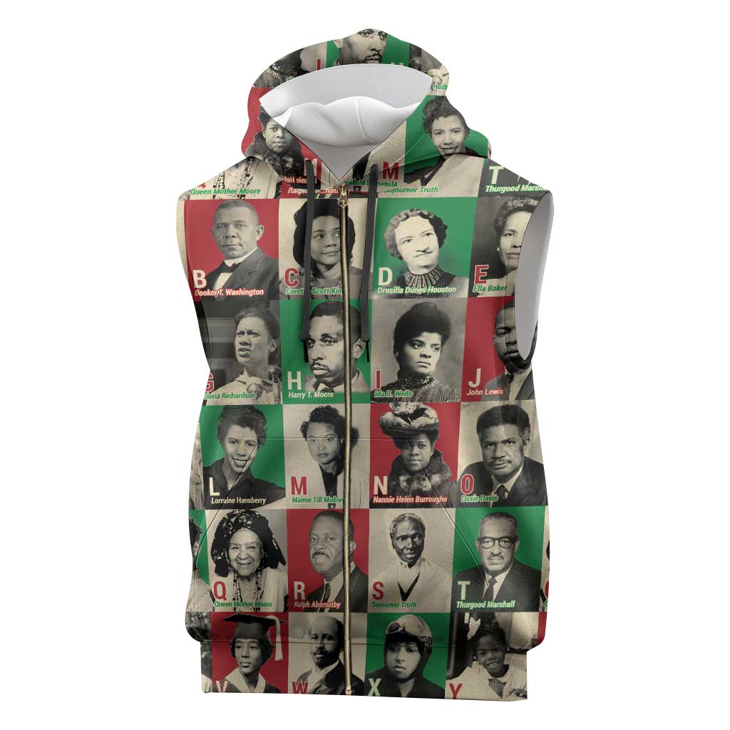 A To Z Of Black Heroes Sleeveless Zip Hoodie Civil Rights Leaders - African Pride