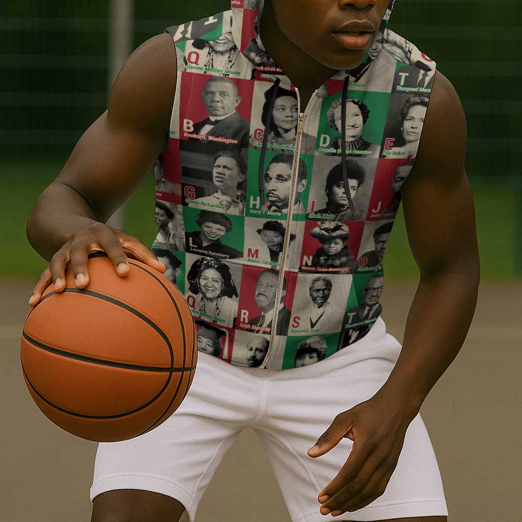 A To Z Of Black Heroes Sleeveless Zip Hoodie Civil Rights Leaders - African Pride