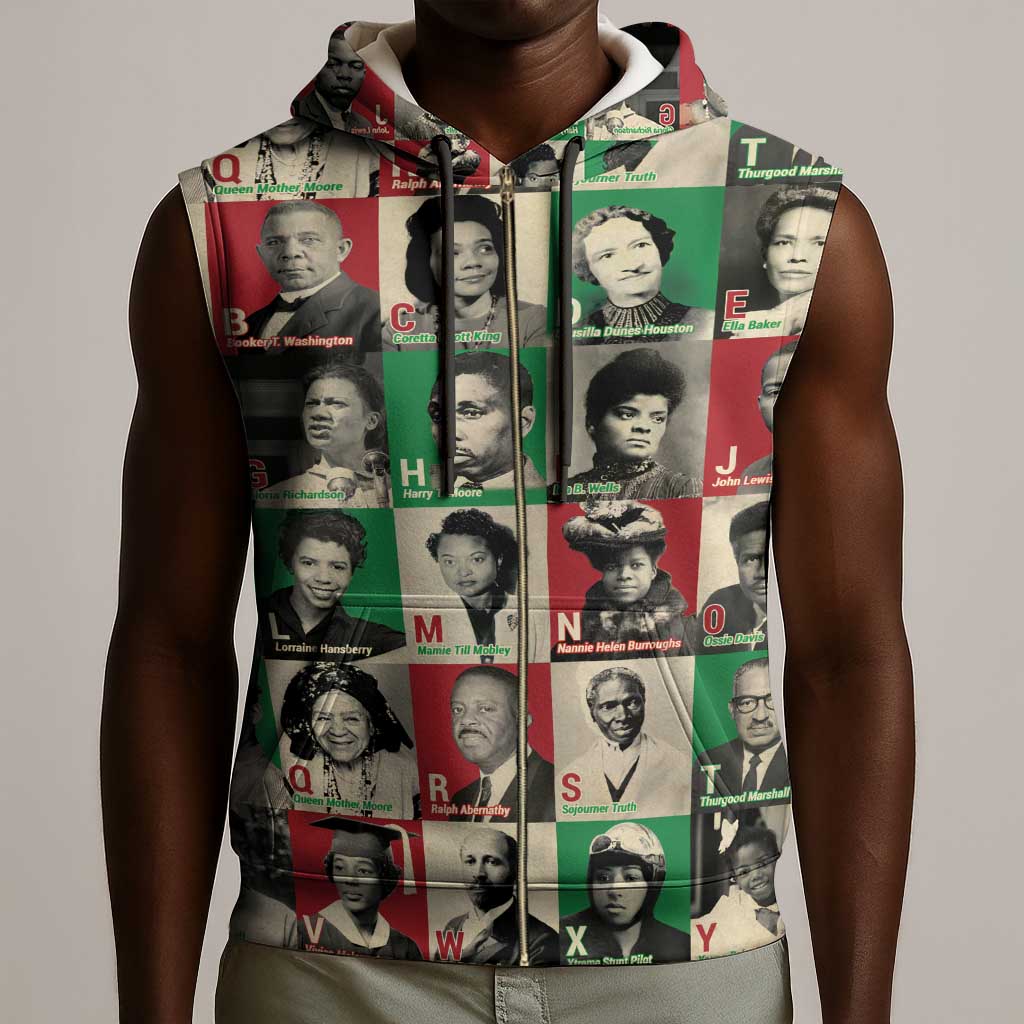 A To Z Of Black Heroes Sleeveless Zip Hoodie Civil Rights Leaders - African Pride