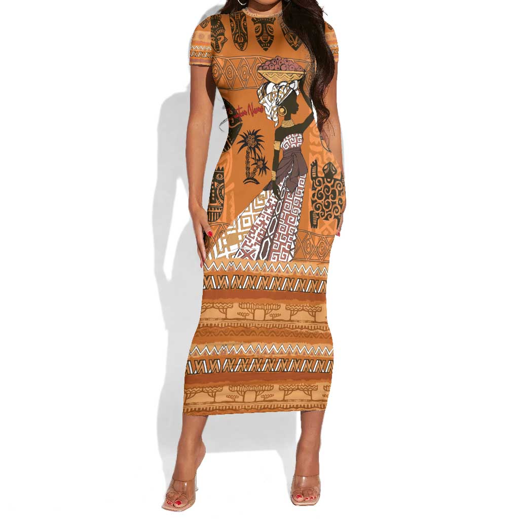 Personalized Beautiful Woman African Short Sleeve Bodycon Dress DT02