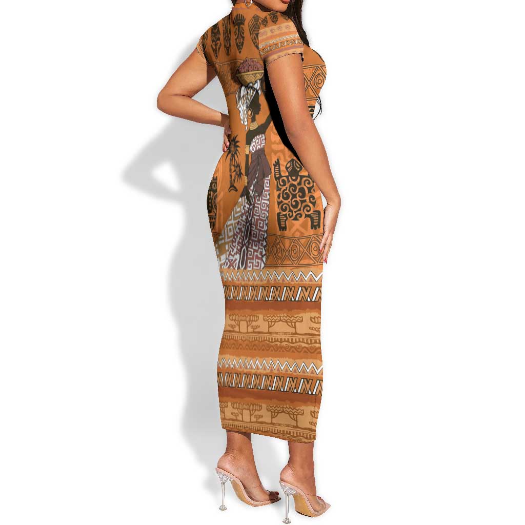 Personalized Beautiful Woman African Short Sleeve Bodycon Dress DT02