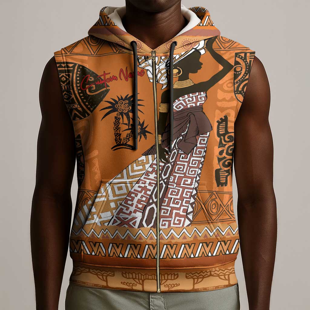 Personalized Beautiful Woman African Sleeveless Zip Hoodie - African Pride