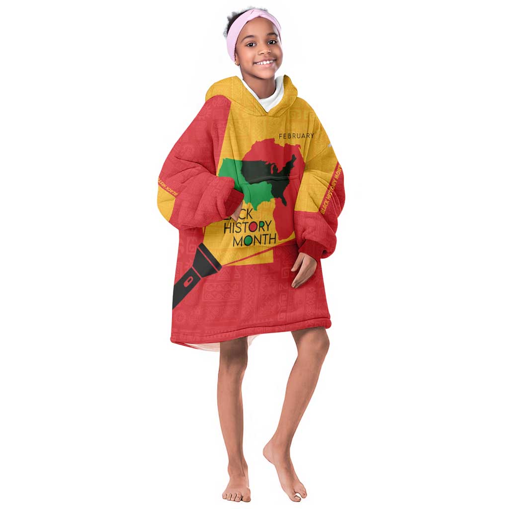 Black History Month KId Wearable Blanket Hoodie - African February Design