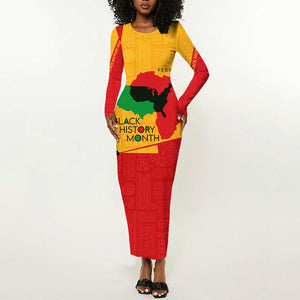 Black History Month Long Sleeve Bodycon Dress - African February Design DT02
