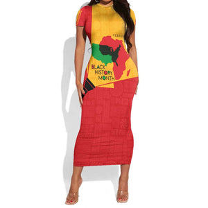 Black History Month Short Sleeve Bodycon Dress - African February Design DT02