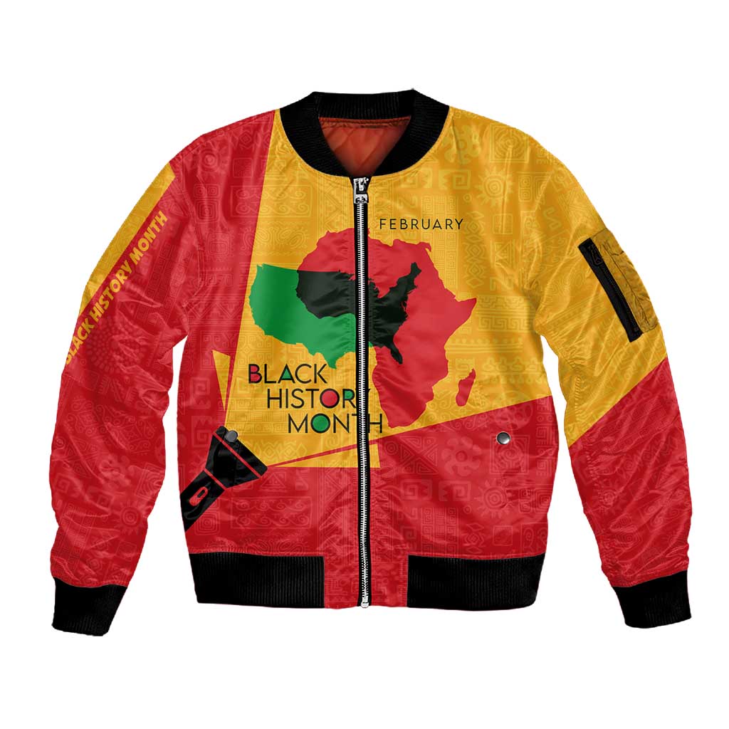Black History Month Sleeve Zip Bomber Jacket - African February Design