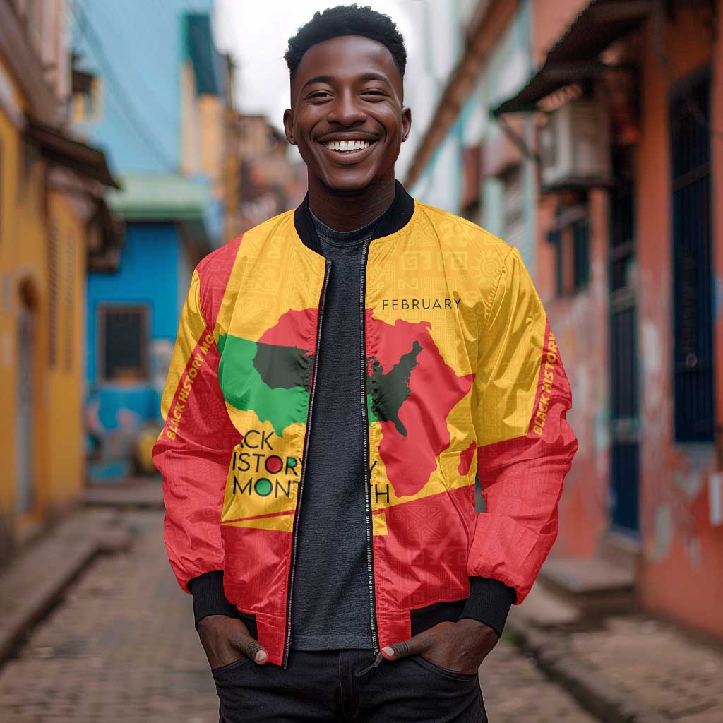 Black History Month Sleeve Zip Bomber Jacket - African February Design