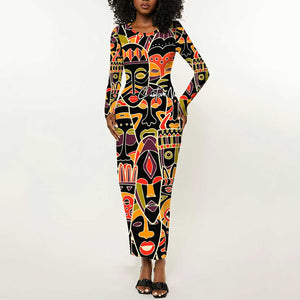 The Spirit of Africa Custom Long Sleeve Bodycon Dress DT02