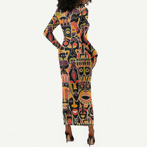 The Spirit of Africa Custom Long Sleeve Bodycon Dress DT02