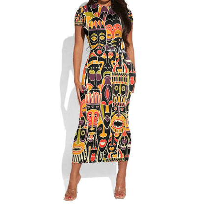 The Spirit of Africa Custom Short Sleeve Bodycon Dress DT02