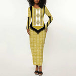 Personalized African Dashiki Long Sleeve Bodycon Dress - Mudcloth Style DT02