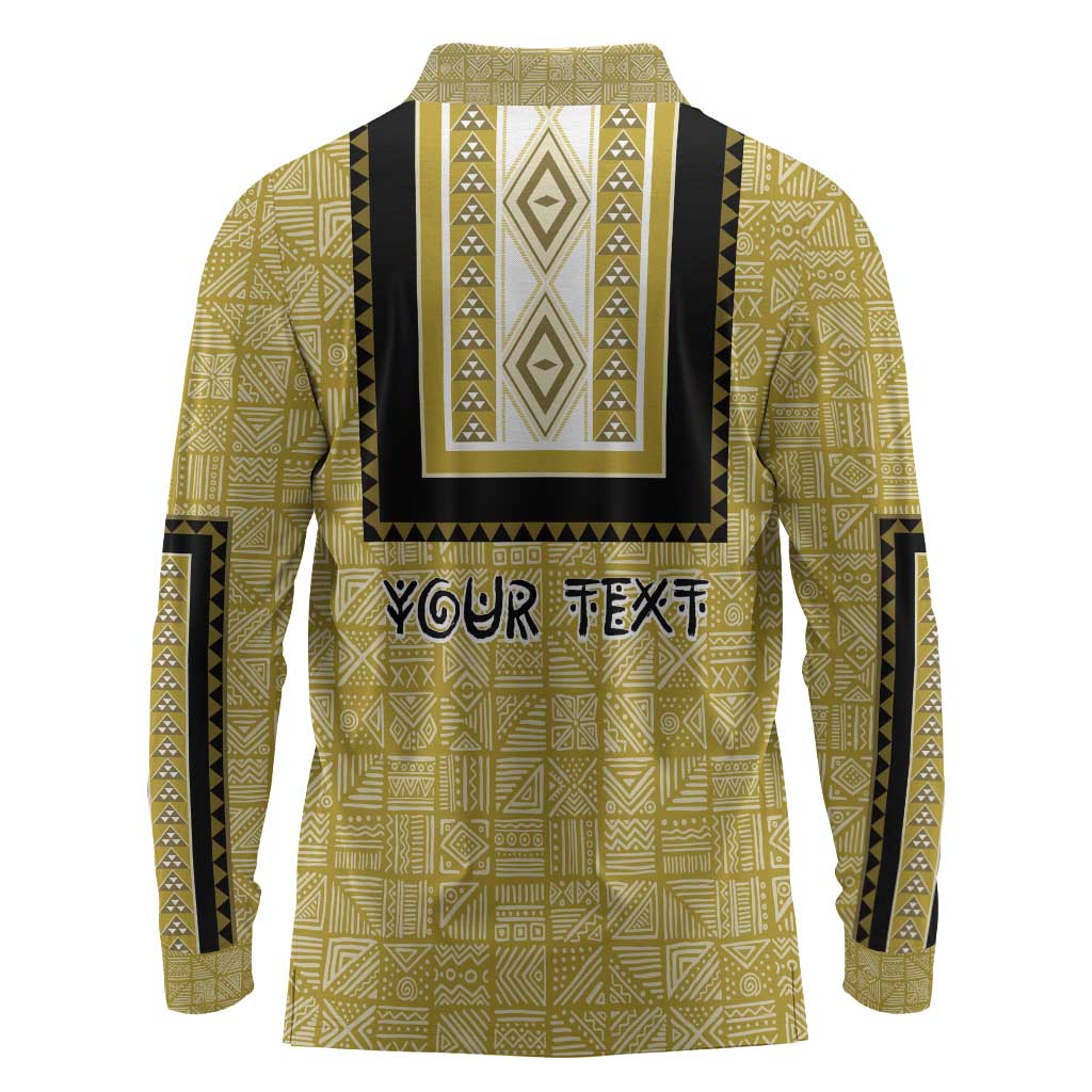 Personalized African Dashiki Long Sleeve Polo Shirt - Mudcloth Style