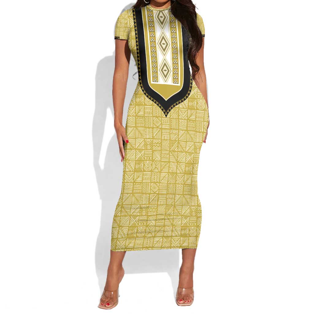 Personalized African Dashiki Short Sleeve Bodycon Dress - Mudcloth Style DT02
