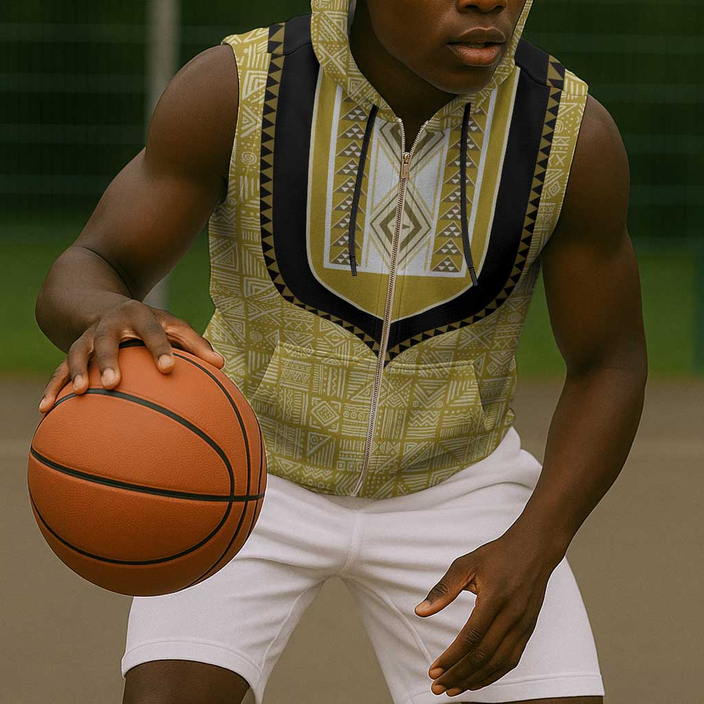 Personalized African Dashiki Sleeveless Zip Hoodie - Mudcloth Style - African Pride