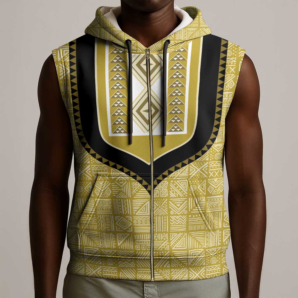 Personalized African Dashiki Sleeveless Zip Hoodie - Mudcloth Style - African Pride