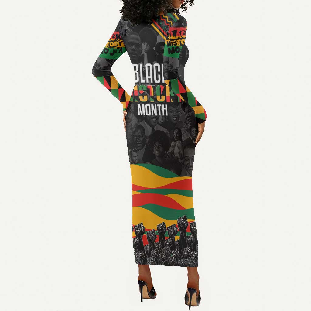 Personalized Black History Month Long Sleeve Bodycon Dress with African American Heroes DT02
