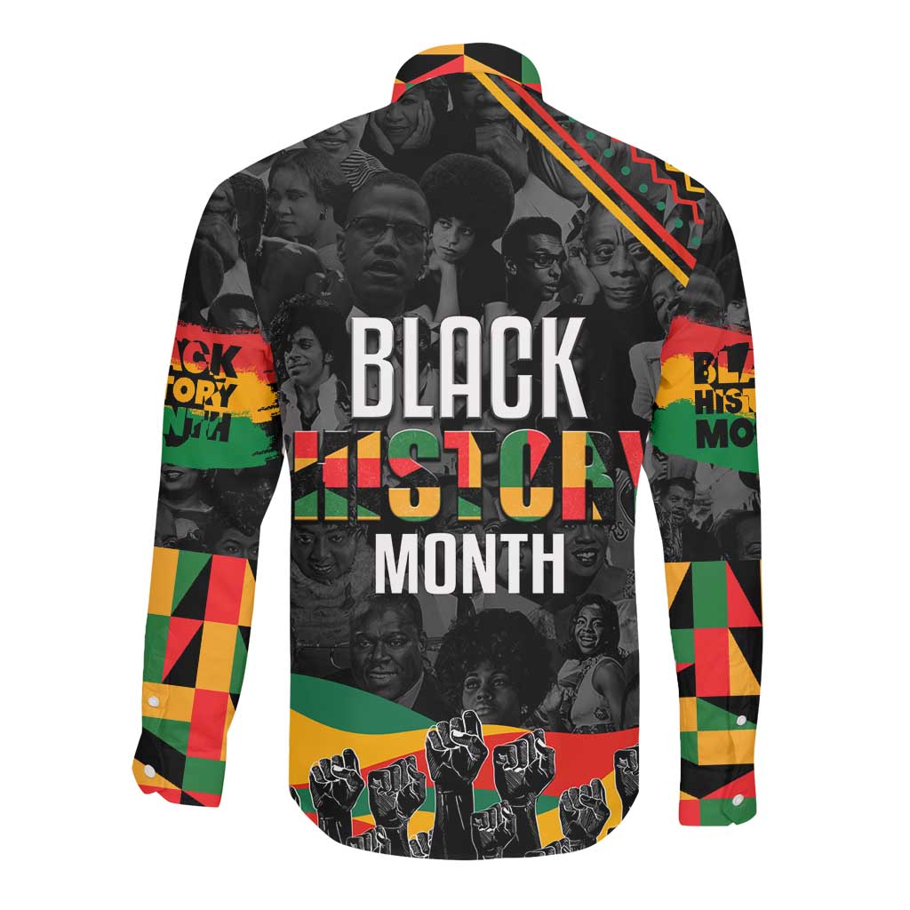 Personalized Black History Month Long Sleeve Button Shirt with African American Heroes