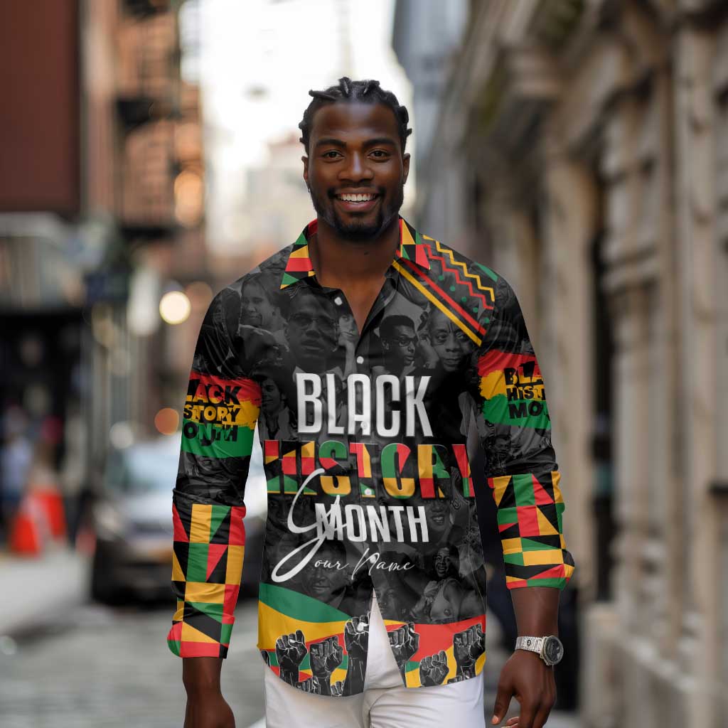 Personalized Black History Month Long Sleeve Button Shirt with African American Heroes