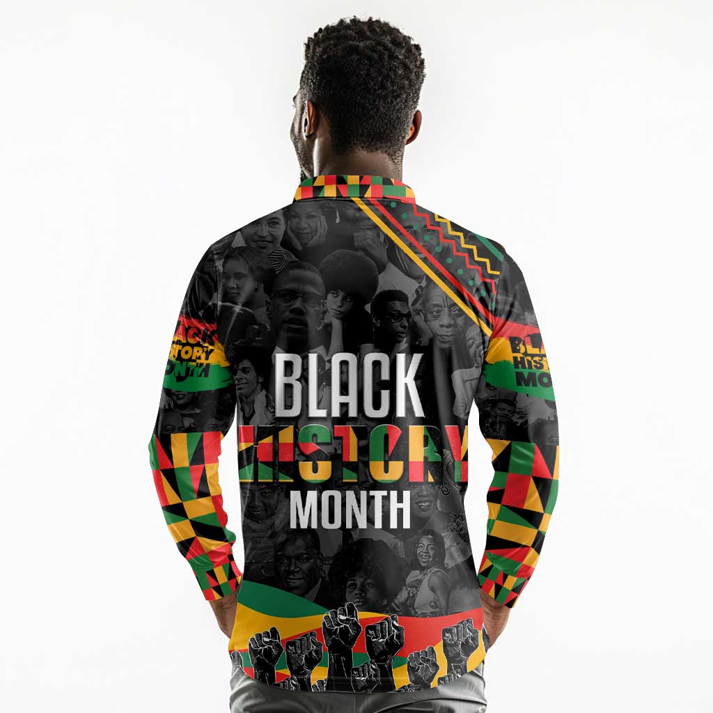 Personalized Black History Month Long Sleeve Polo Shirt with African American Heroes
