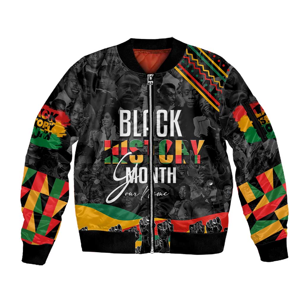 Personalized Black History Month Sleeve Zip Bomber Jacket with African American Heroes