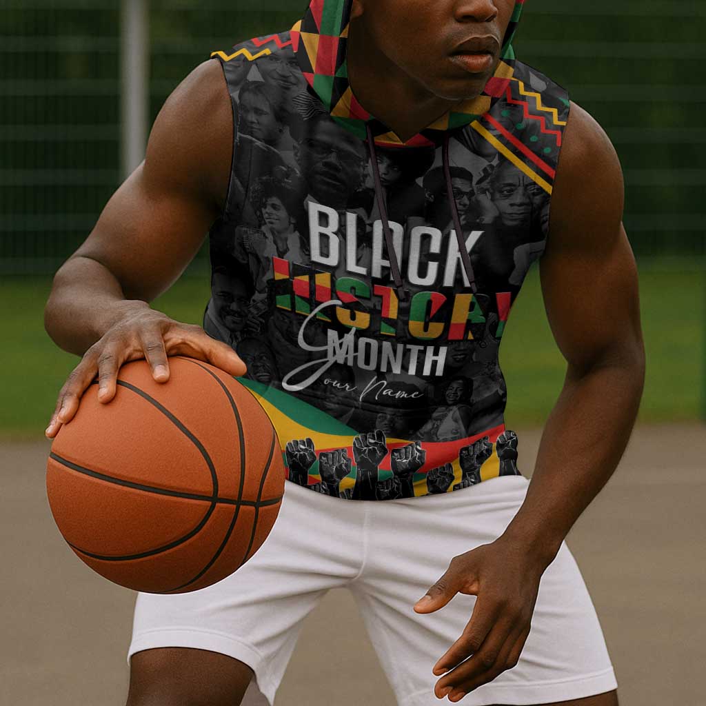 Personalized Black History Month Sleeveless Hoodie with African American Heroes - African Pride