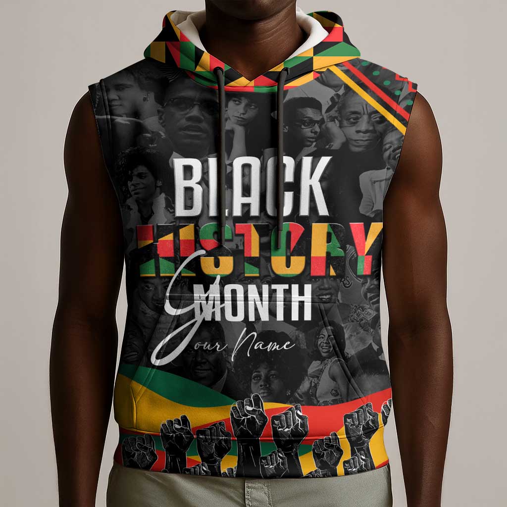 Personalized Black History Month Sleeveless Hoodie with African American Heroes - African Pride