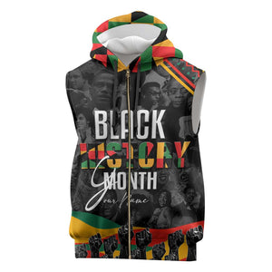 Personalized Black History Month Sleeveless Zip Hoodie with African American Heroes - African Pride