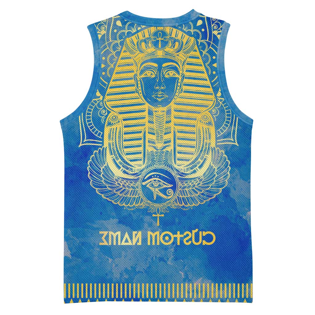 Personalized Egyptian Pharaoh Basketball Jersey with Mandala and Eye of Horus in Blue - African Pride