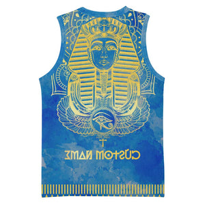 Personalized Egyptian Pharaoh Basketball Jersey with Mandala and Eye of Horus in Blue - African Pride