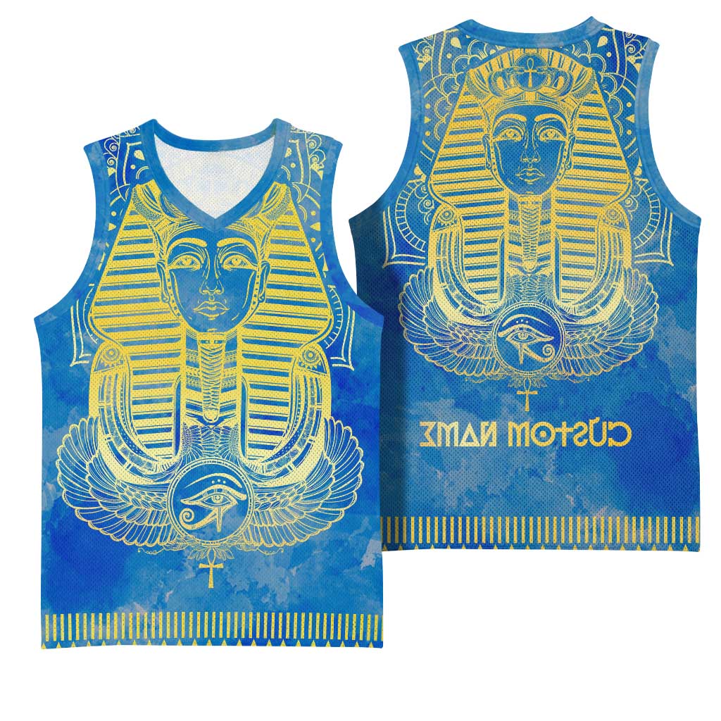 Personalized Egyptian Pharaoh Basketball Jersey with Mandala and Eye of Horus in Blue - African Pride