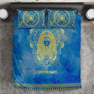 Personalized Egyptian Pharaoh Bedding Set with Mandala and Eye of Horus in Blue