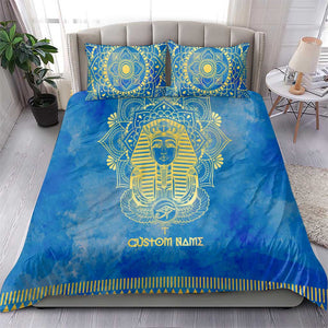 Personalized Egyptian Pharaoh Bedding Set with Mandala and Eye of Horus in Blue