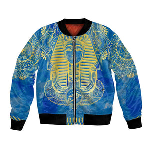 Personalized Egyptian Pharaoh Bomber Jacket with Mandala and Eye of Horus in Blue