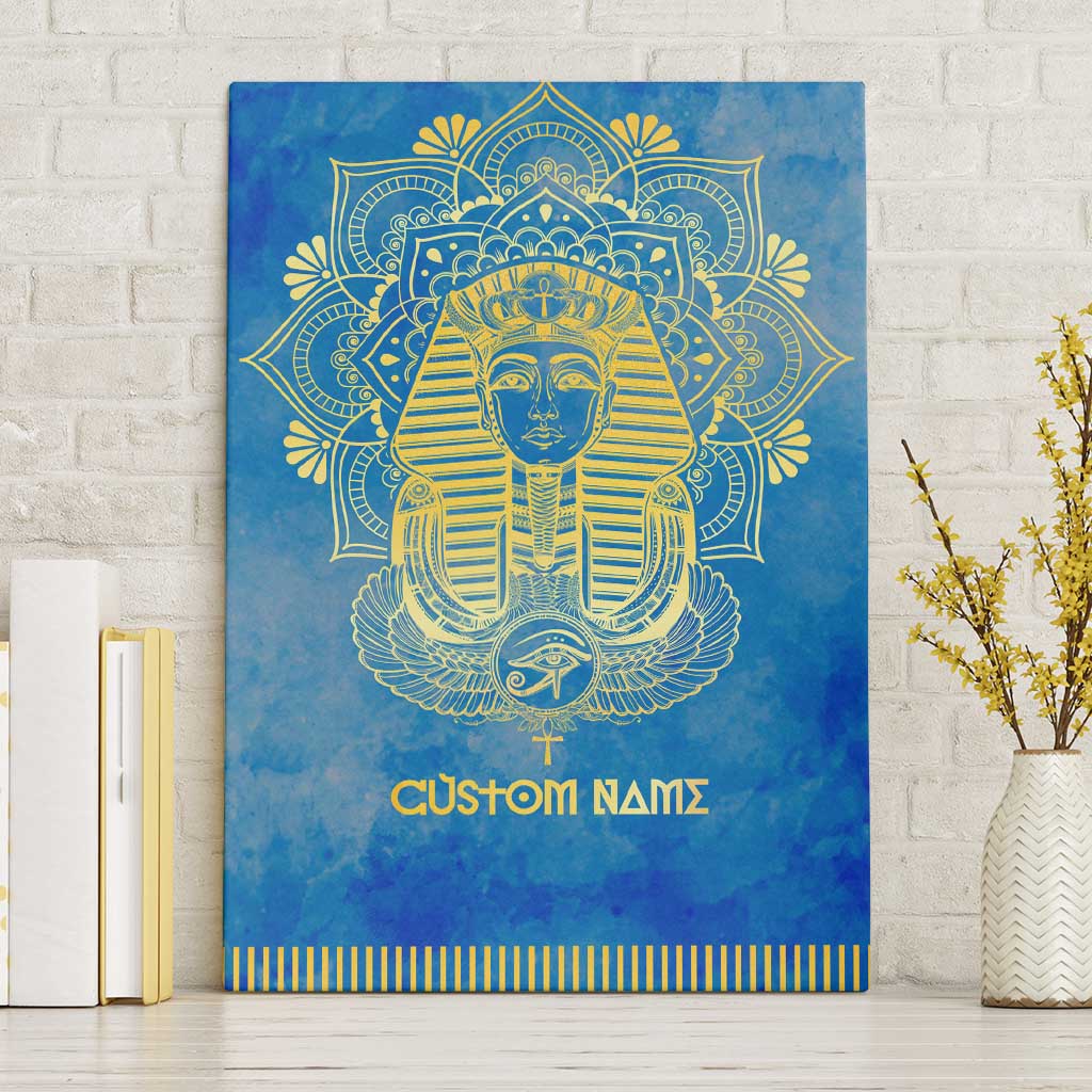 Personalized Egyptian Pharaoh Canvas Wall Art with Mandala and Eye of Horus in Blue